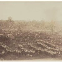 Armed constabulary awaiting orders to advance on Parihaka pā, 1881